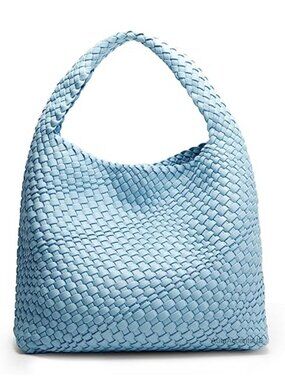 Woven Vegan Leather Hobo Tote Bag Women Top-Handle Shoulder Handbag